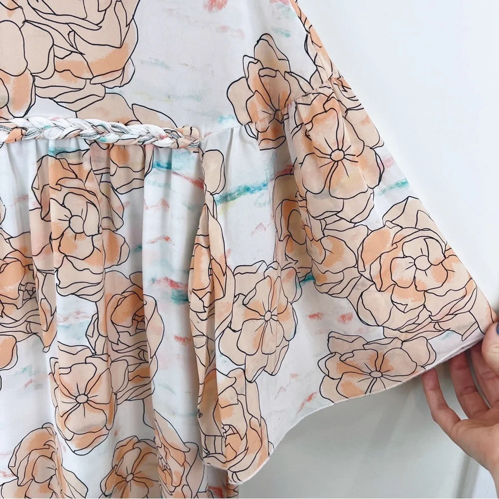 DYVNA Silk Watercolor Floral Print Short Sleeve Shift Dress Size 12 Dainty Flowy - Picture 8 of 16